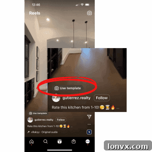 Screenshot showing the 'Use Template' button on an Instagram Reel