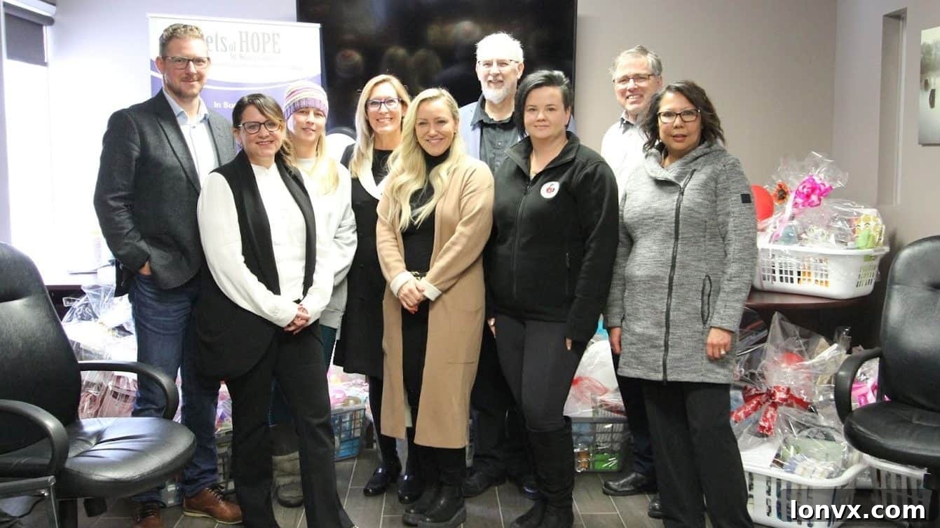 The Thunder Bay Basketeers and Royal LePage Lannon Realty team celebrating the success of the 2022 fundraiser, having delivered over $30,000 in donations to women's shelters in Thunder Bay.
