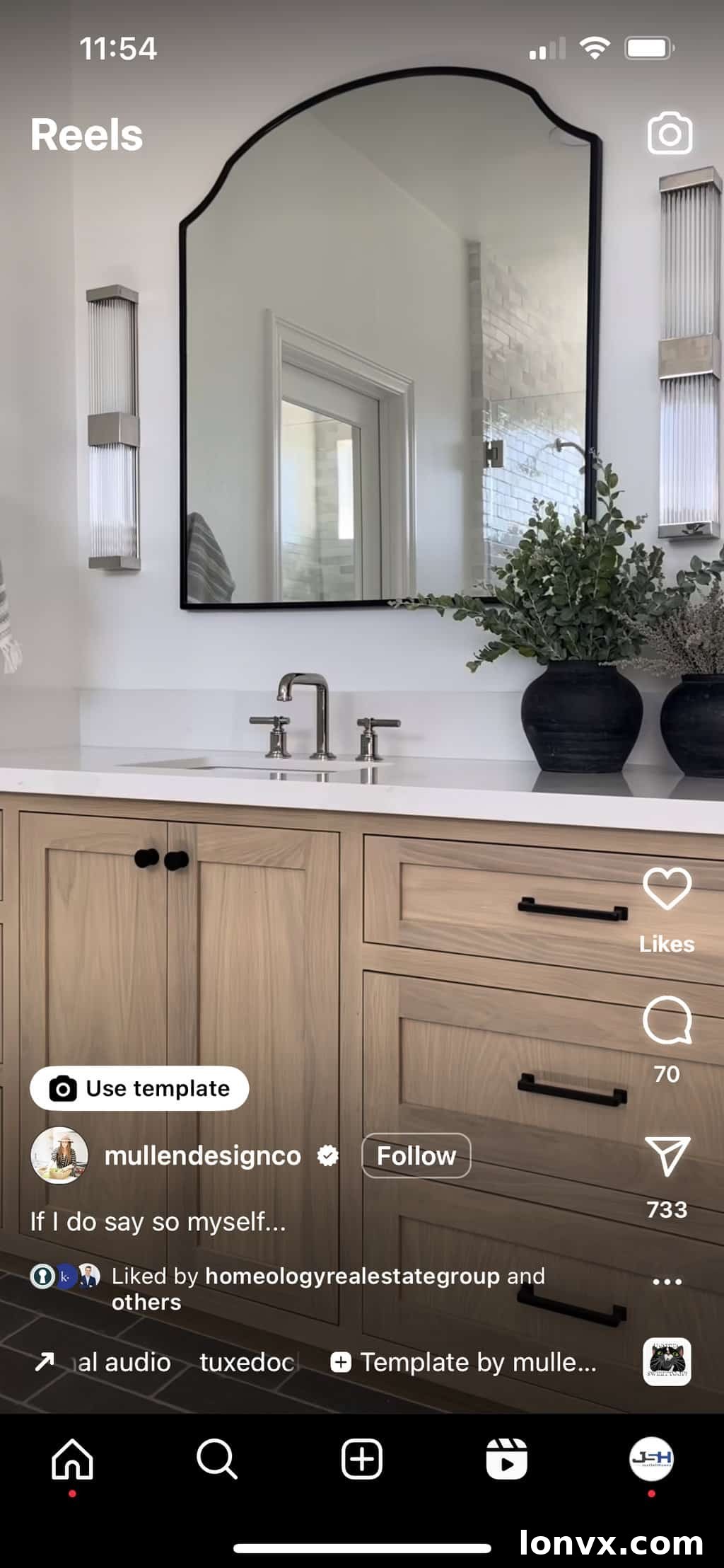 Real estate agent demonstrating the 'Perfection' Reel template, highlighting specific room features.