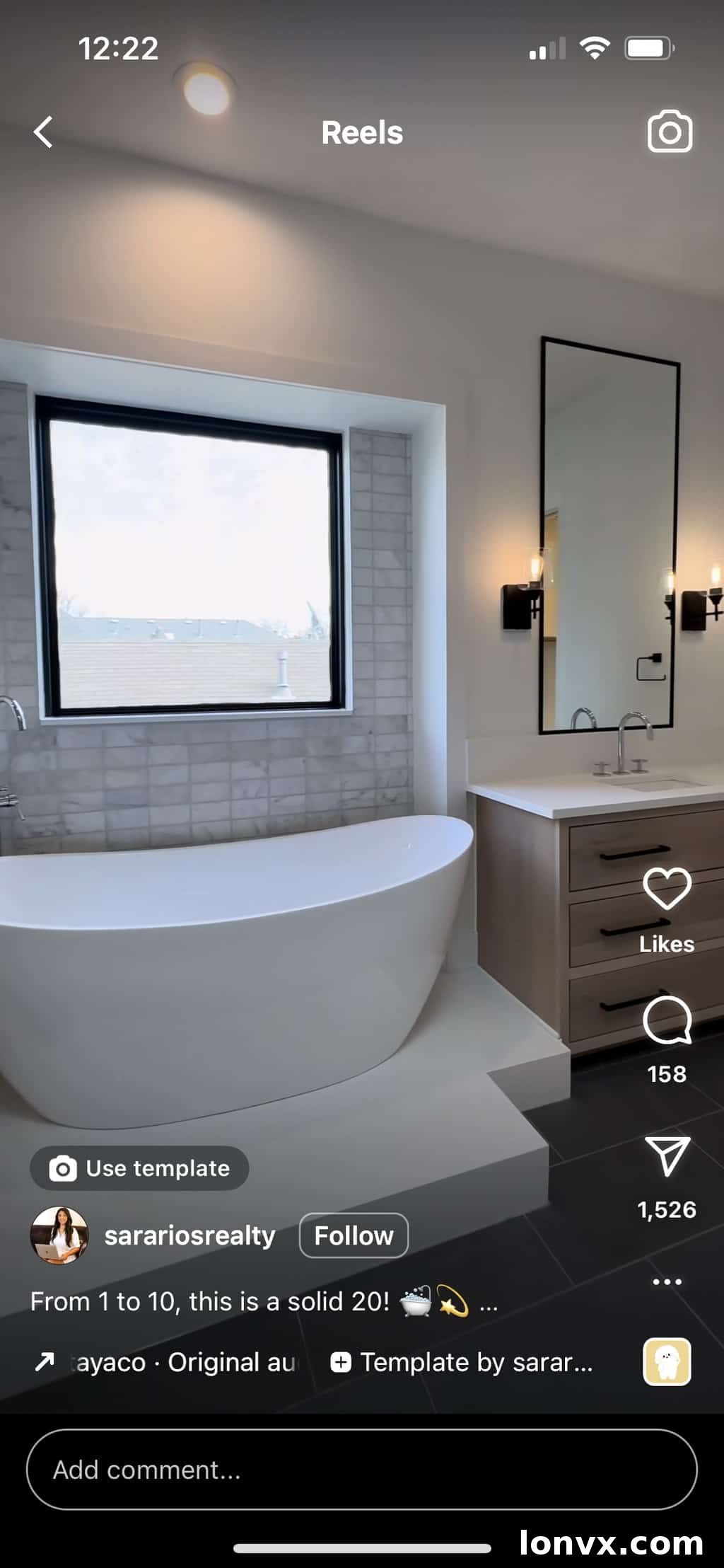 Real estate agent using the 'Rate This Space' Reel template to encourage audience interaction.
