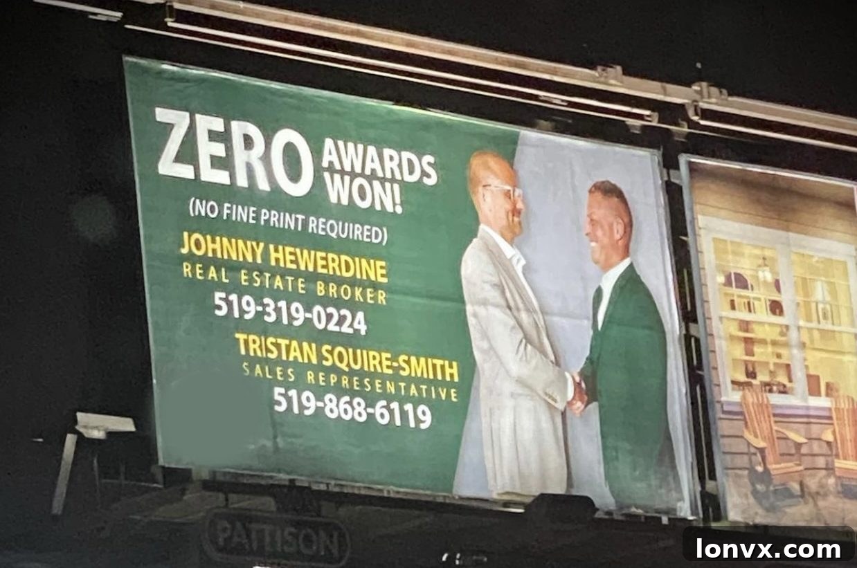 Two real estate agents making a comedic pose, one with a fake mustache.