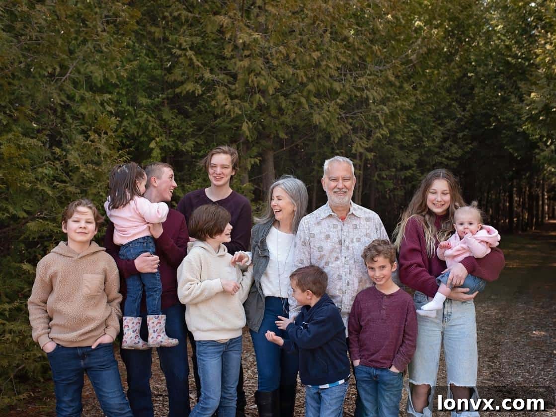 Lorne Wallace with his wife Kelli Todd and their nine grandchildren