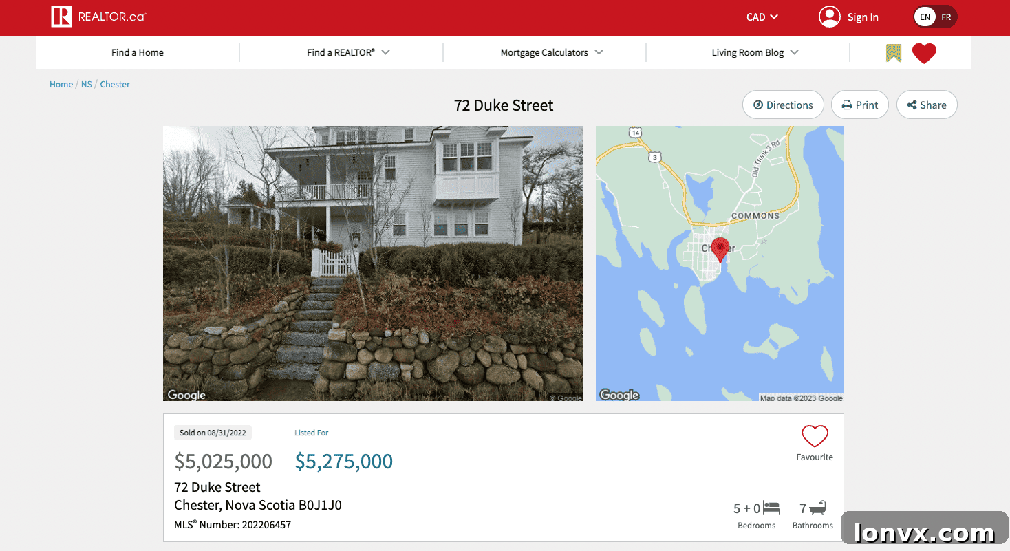 An example of a property listing on Realtor.ca in Nova Scotia now showing the sold price.