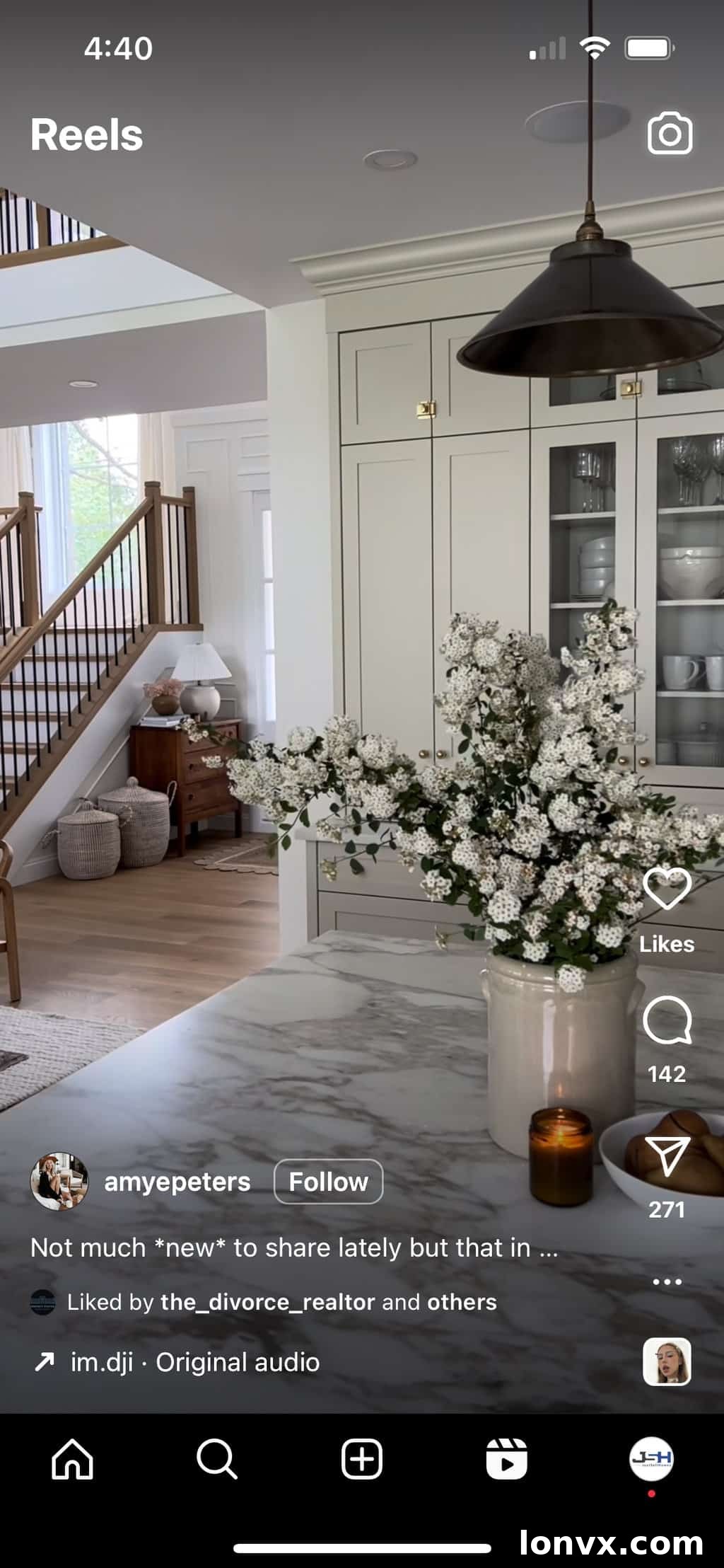 Realtor using Instagram Reels to showcase a property with a dynamic camera movement and 'The Guitar Solo' sound