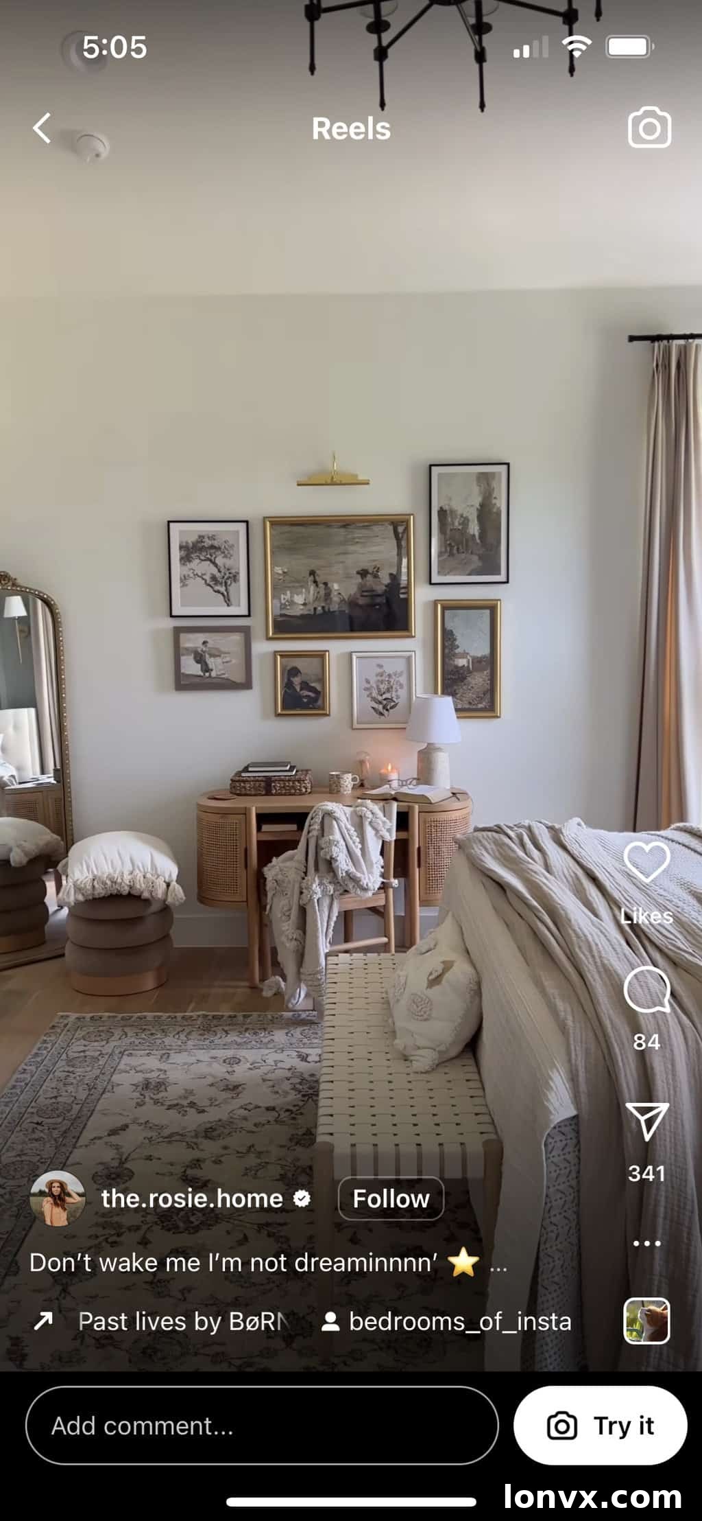Realtor conducting a smooth property walkthrough on Instagram Reels with the 'Don't Wake Me, I'm Not Dreaming' trending sound