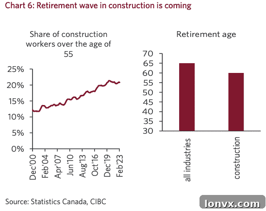 Graph showing the declining trends in Canada's construction workforce demographics.
