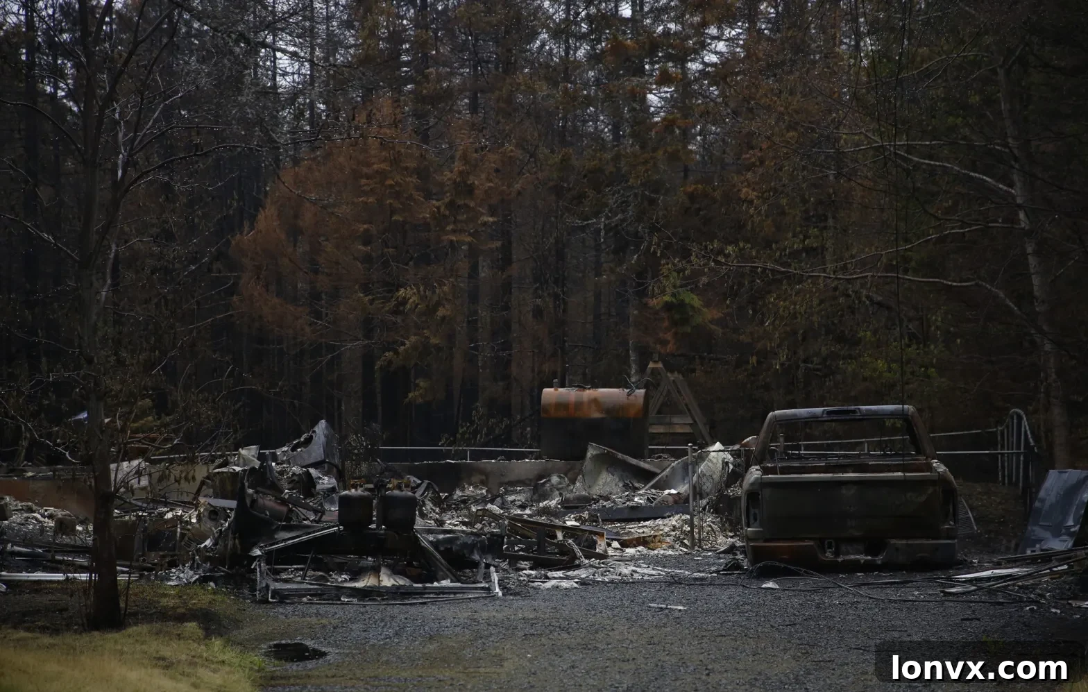 A property destroyed by a wildfire is seen in Hammond’s Plains, N.S., during a media tour, Tuesday, June 6, 2023. Credit: THE CANADIAN PRESS/POOL, Tim Krochak