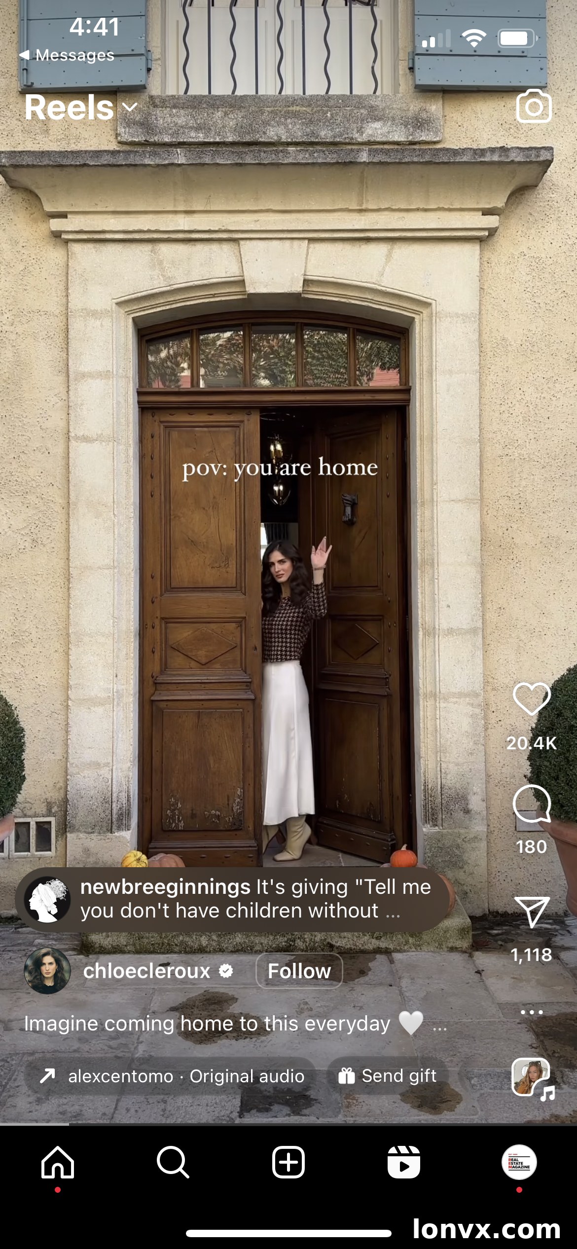 Screenshot of Instagram Reel interface for 'POV: You are home' trend