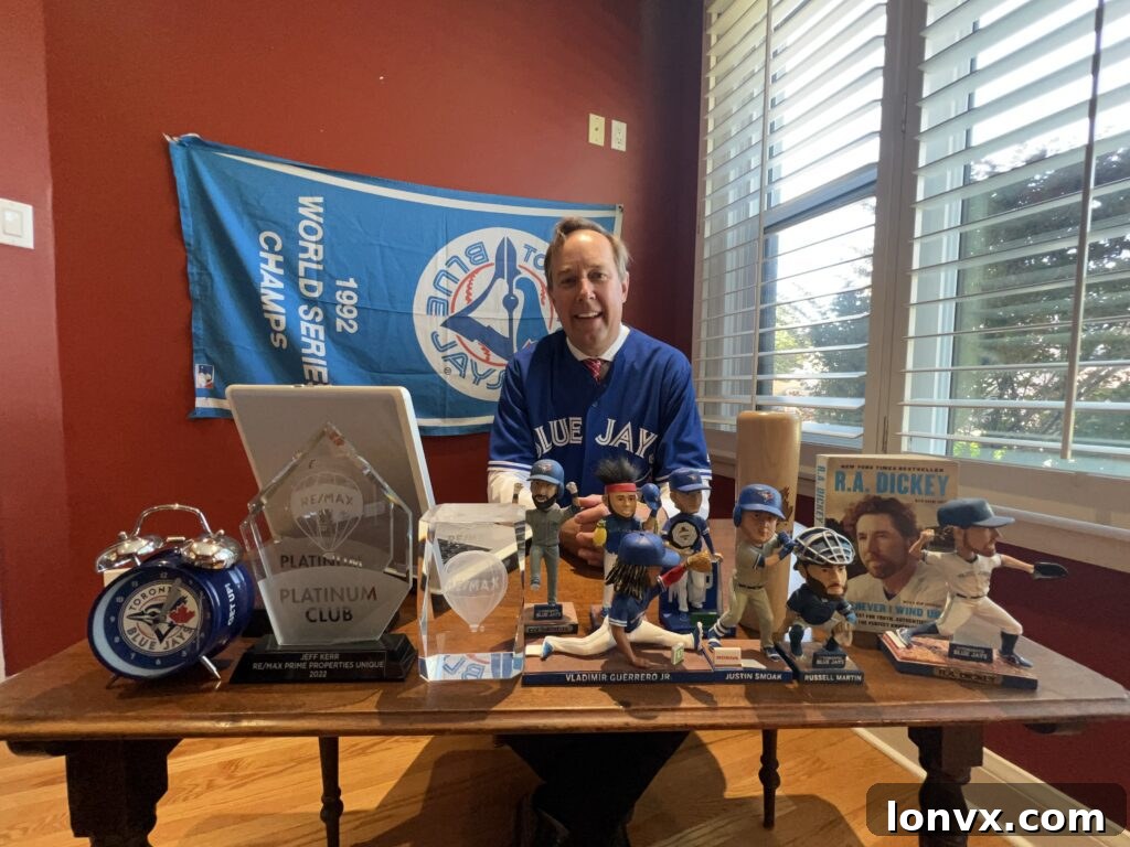 Jeffrey Kerr at his Blue Jays-themed desk
