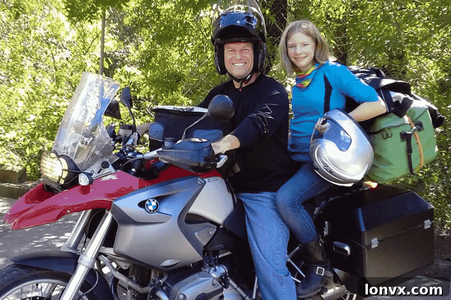 Bruce Johnson and his daughter Holly on their Motorcycle for Miracles journey