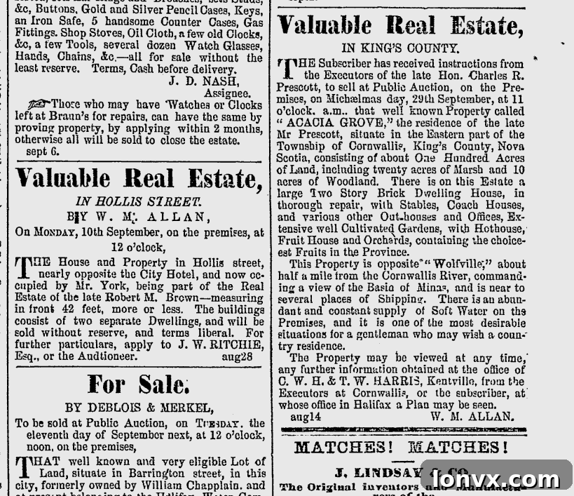 Historical newspaper clipping showing real estate advertisement from The British Colonist, September 8, 1860.