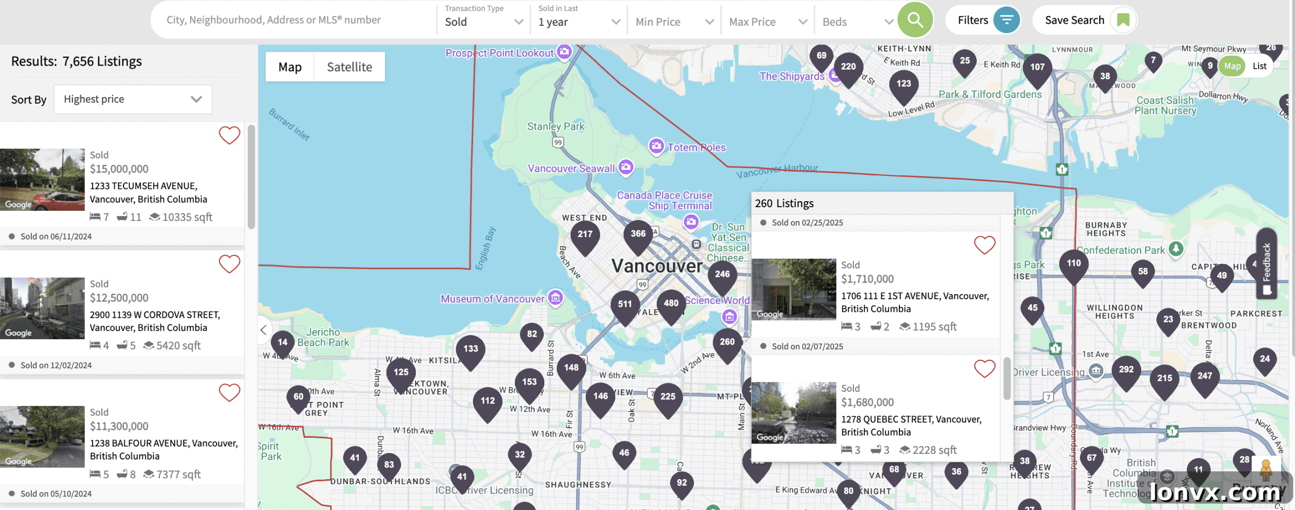 Realtor.ca's new feature showing sold prices for Greater Vancouver listings, enhancing real estate transparency.
